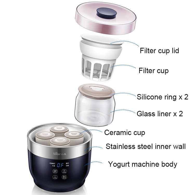 Bear SNJ-C10T1 Fully Automatic Ceramic Yogurt Cup Rice Wine Cheese Machine Yogurt Machine, Glass Lin