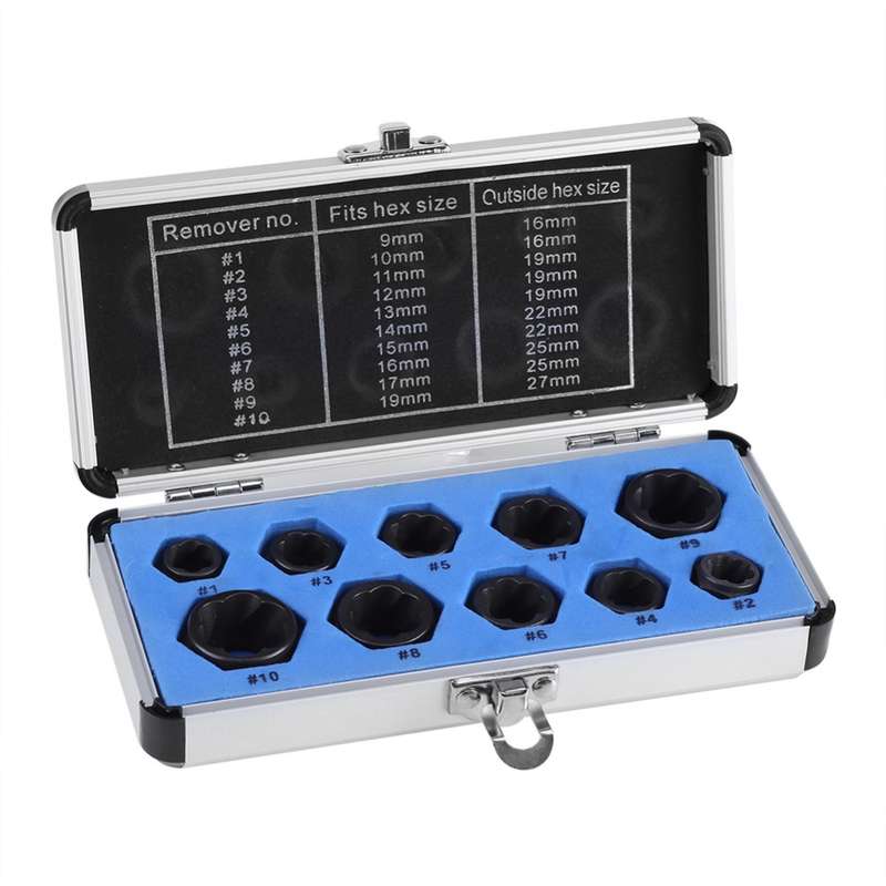 10 In 1 Damaged Nut Bolt Extractor Sleeve Hex Nut Removal Tool, Style:Low Style