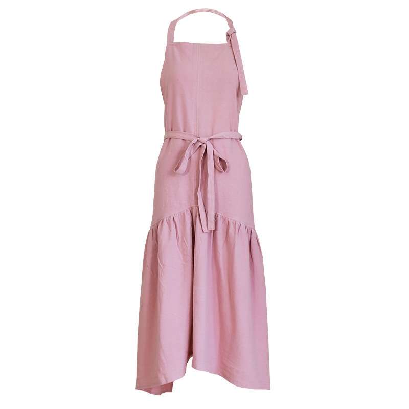 Cotton Linen Fishtail Long Slim Fit Apron Florist Manicure Shop Overalls(Pink)