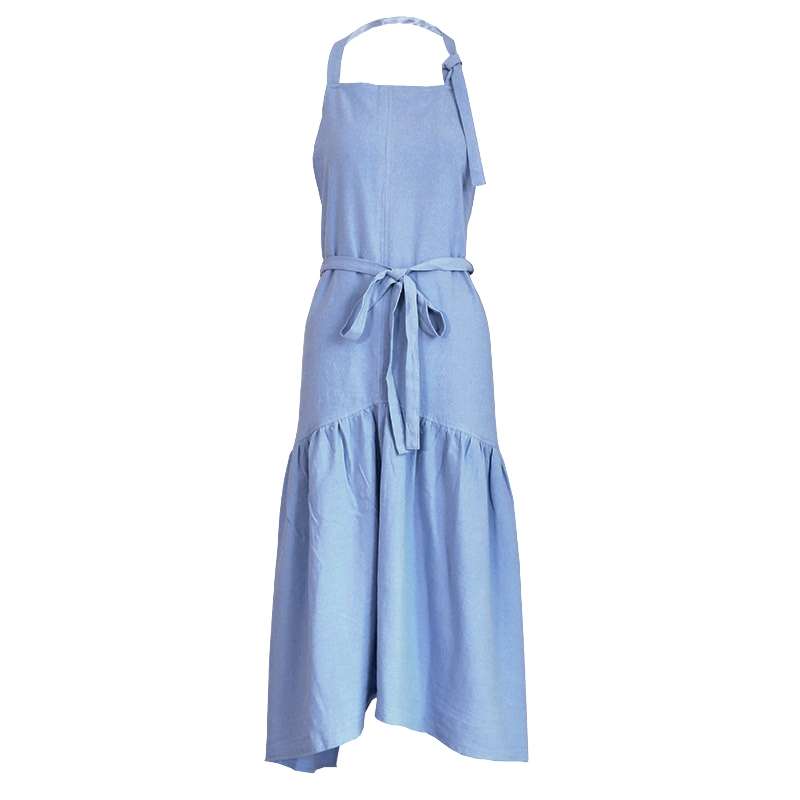 Cotton Linen Fishtail Long Slim Fit Apron Florist Manicure Shop Overalls(Pink)
