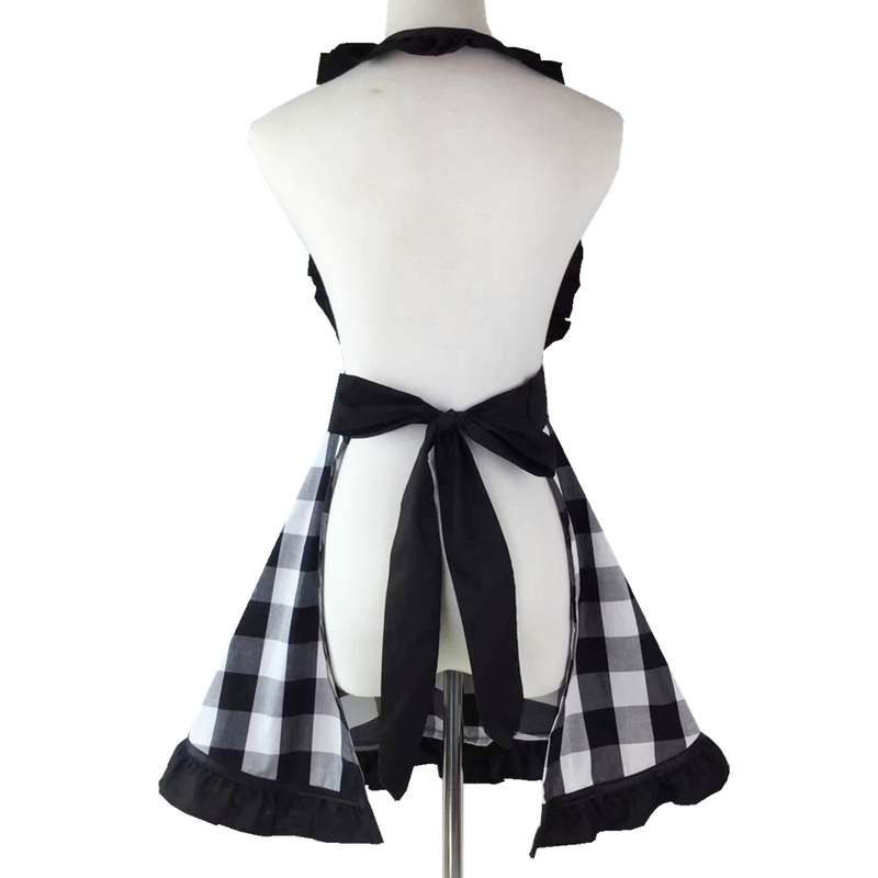 Retro Cotton Big Plaid Big Swing Apron(Black White Grid)