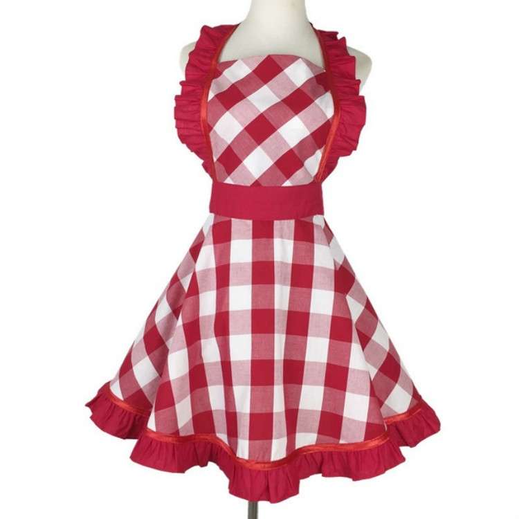 Retro Cotton Big Plaid Big Swing Apron(Black White Grid)