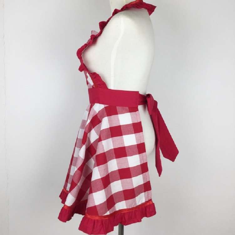 Retro Cotton Big Plaid Big Swing Apron(Black White Grid)