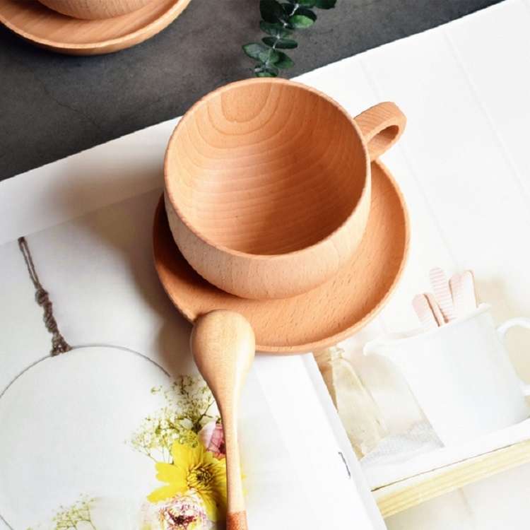 Beech Coffee Cup Accessories Wooden Tableware, Style:Saucer