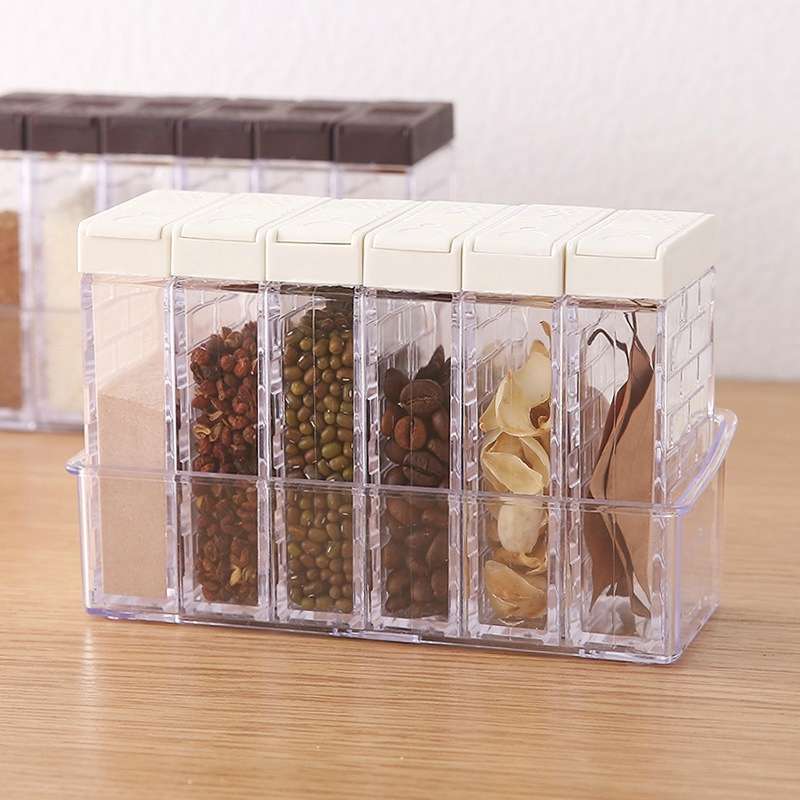 6 PCS Spice Seasoning Box PP Salt Pepper Jars Box Kitchen Spice Storage Bottles(Coffee)