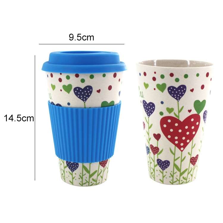 400ML Reusable Bamboo Fibre Coffee Cups Silicone Eco Friendly Travel Coffee Mugs(Blue)