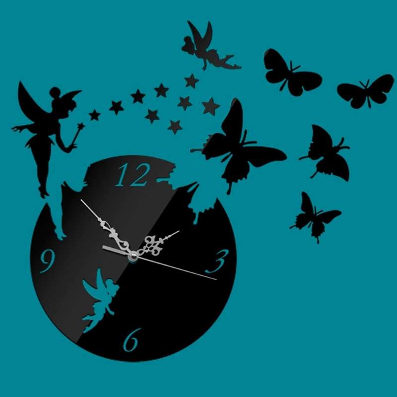 Butterfly Star 3D Acrylic Stereo Living Room Bedroom Decorating Mirror Wall Clock(Silver)