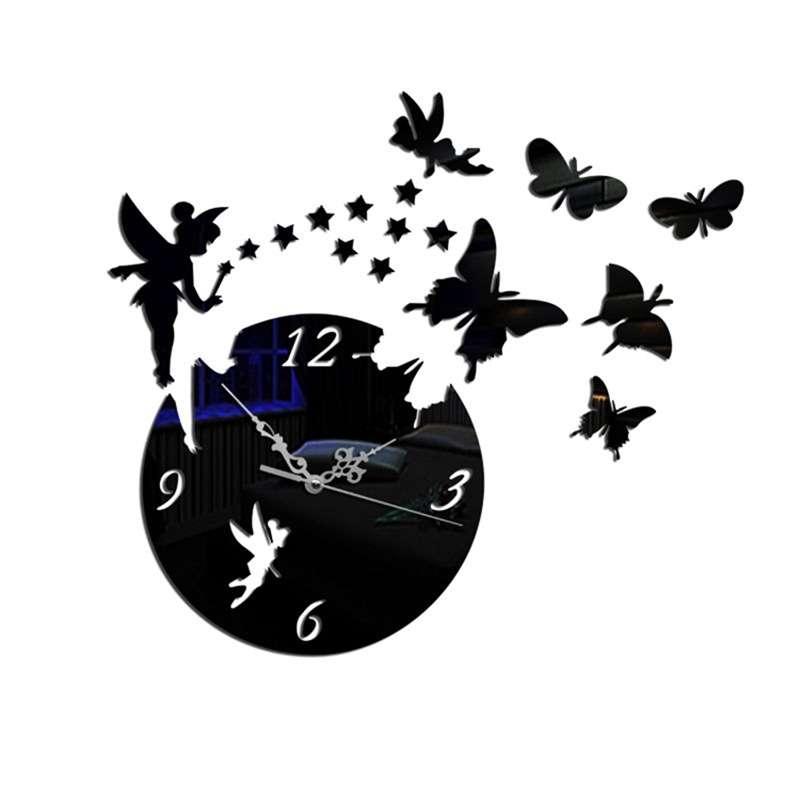 Butterfly Star 3D Acrylic Stereo Living Room Bedroom Decorating Mirror Wall Clock(Silver)