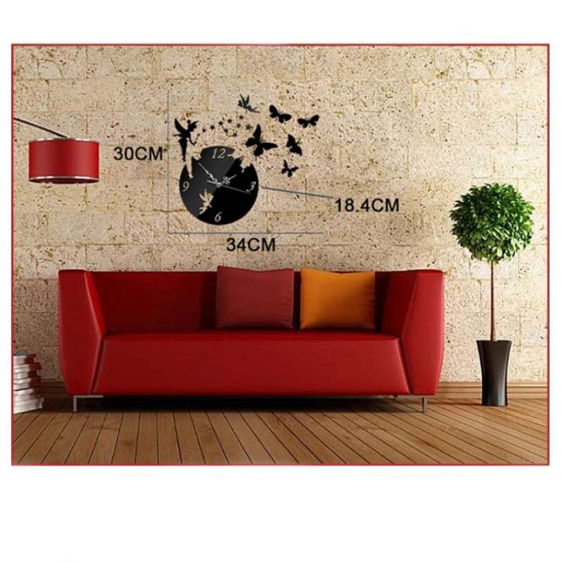 Butterfly Star 3D Acrylic Stereo Living Room Bedroom Decorating Mirror Wall Clock(Silver)