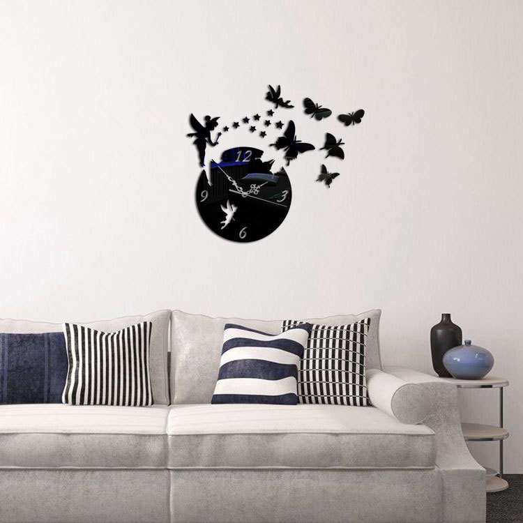Butterfly Star 3D Acrylic Stereo Living Room Bedroom Decorating Mirror Wall Clock(Silver)
