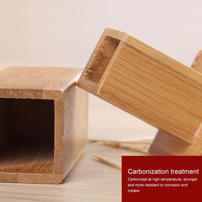 2 PCS Natural Bamboo Toothpick Box Square Restaurant Hotel Toothpick Can with Lid