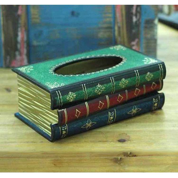 Retro Hand Drawn Book Style Tissue Box Case(Coffee)