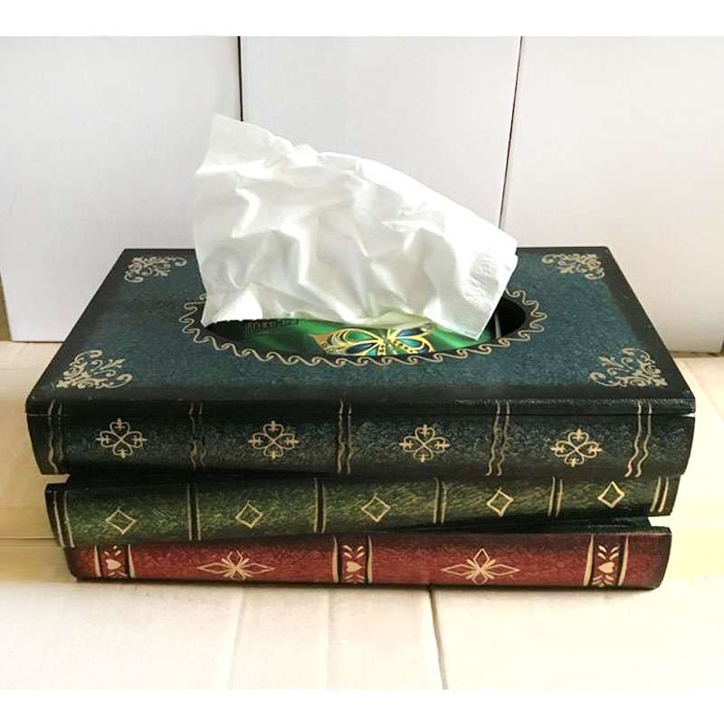 Retro Hand Drawn Book Style Tissue Box Case(Coffee)