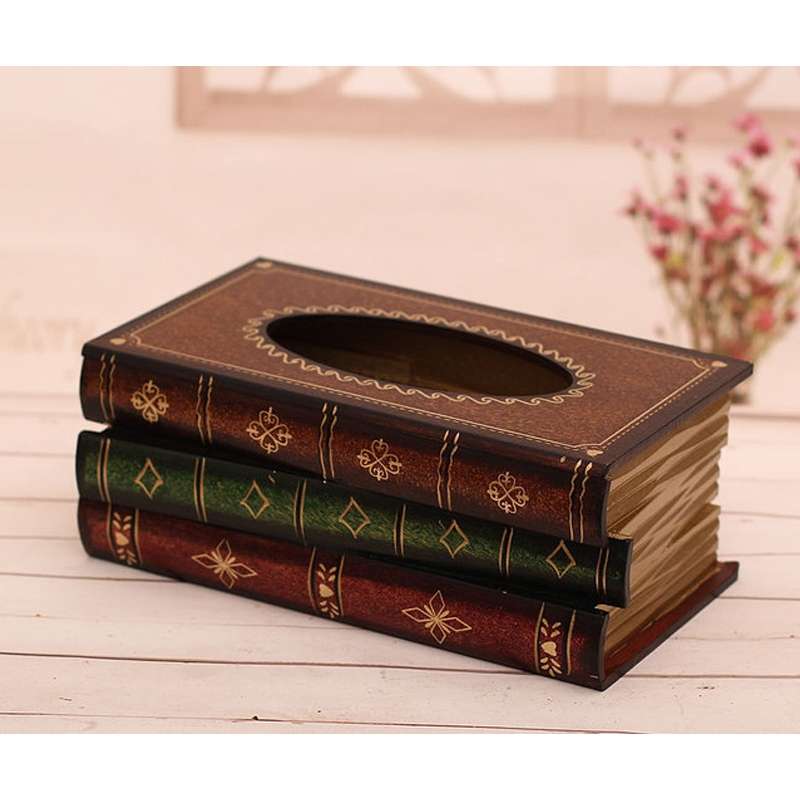 Retro Hand Drawn Book Style Tissue Box Case(Coffee)