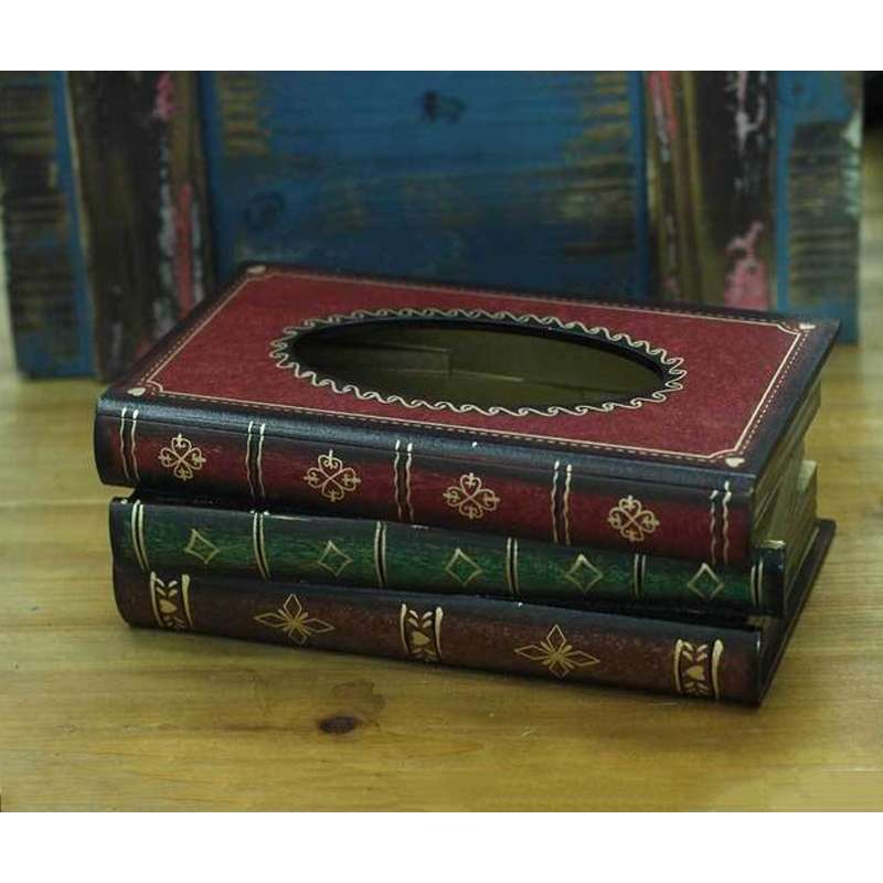 Retro Hand Drawn Book Style Tissue Box Case(Coffee)
