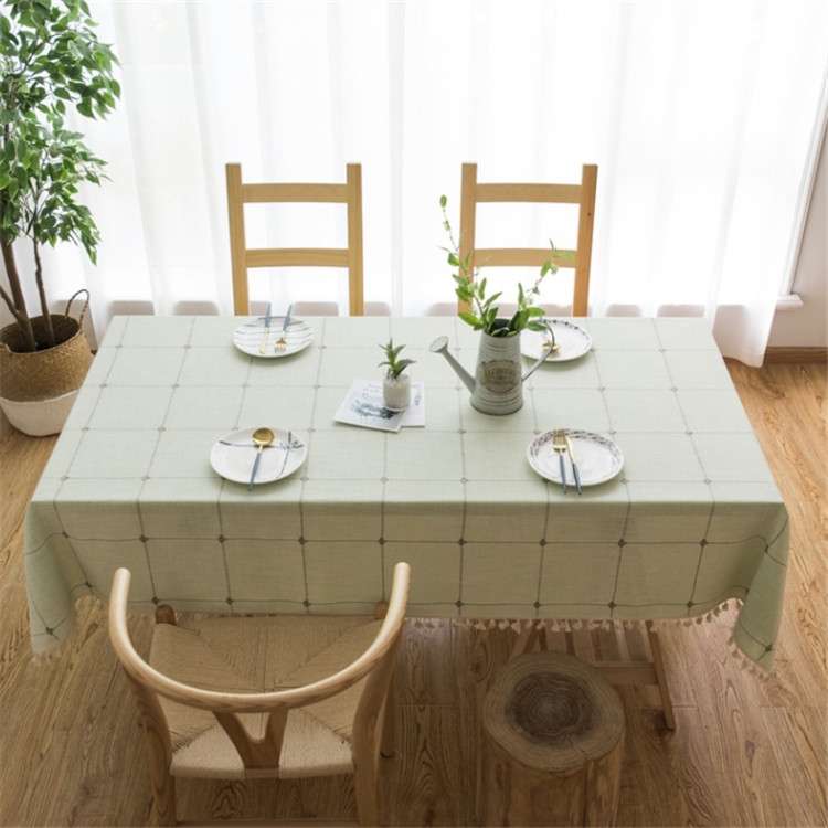 Square Lattice Embroidered Tablecloth Pure Color Cotton Linen Tassel Rectangular Coffee Table Mat, S