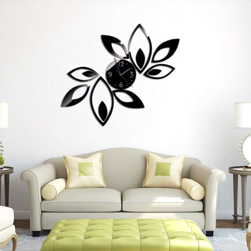 Flower Art Modern Design DIY Removable 3D Crystal Mirror Wall Clock Wall Sticker Living Room Bedroom