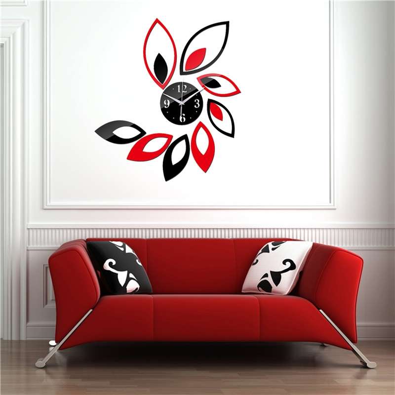 Flower Art Modern Design DIY Removable 3D Crystal Mirror Wall Clock Wall Sticker Living Room Bedroom