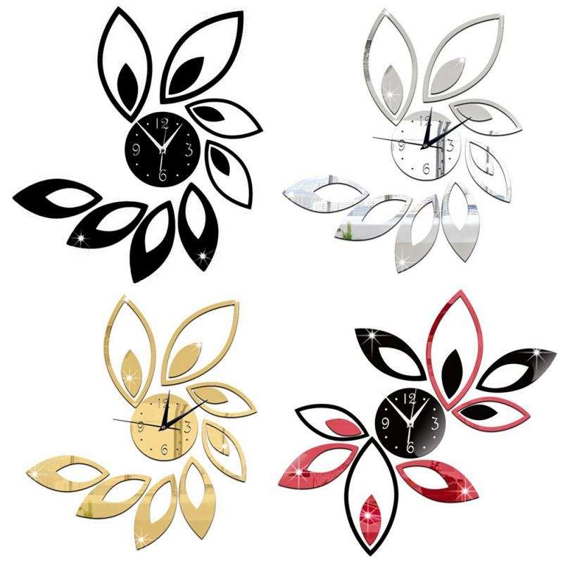 Flower Art Modern Design DIY Removable 3D Crystal Mirror Wall Clock Wall Sticker Living Room Bedroom