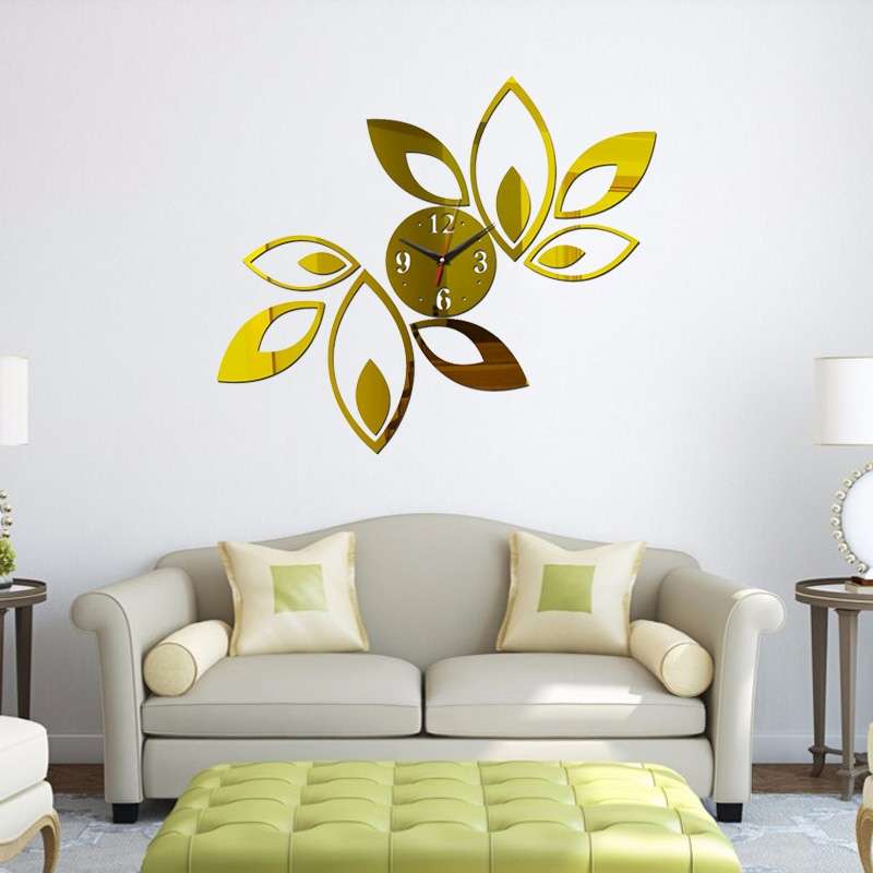 Flower Art Modern Design DIY Removable 3D Crystal Mirror Wall Clock Wall Sticker Living Room Bedroom