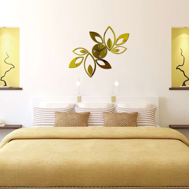 Flower Art Modern Design DIY Removable 3D Crystal Mirror Wall Clock Wall Sticker Living Room Bedroom
