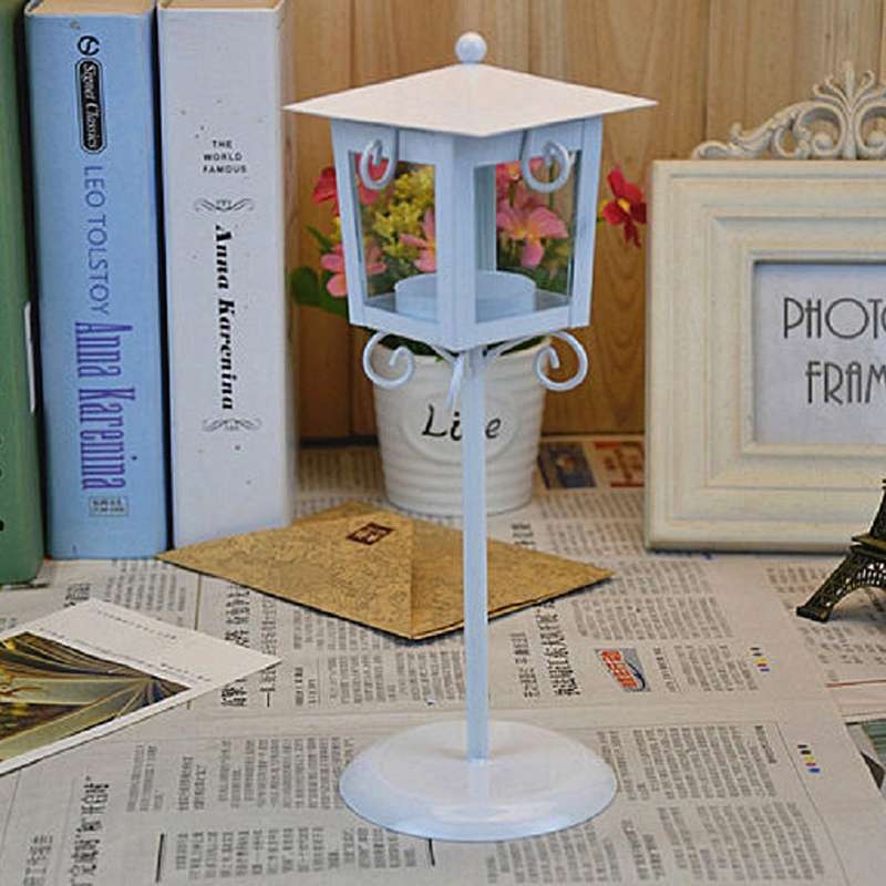 Glass Retro Wrought Iron Street Lamp Candle Holder Home Wedding Decoration(Black)