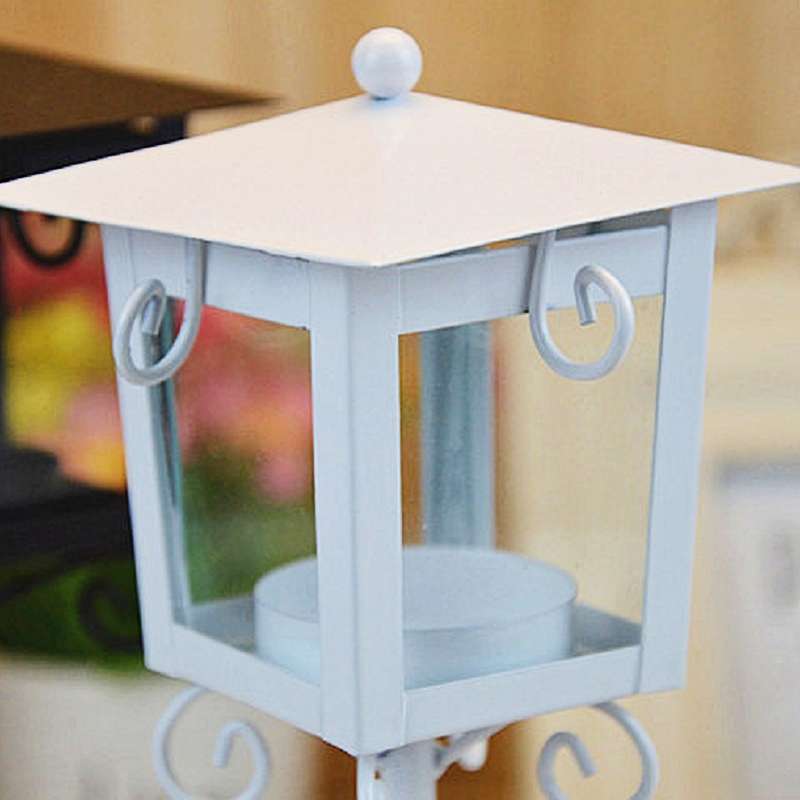 Glass Retro Wrought Iron Street Lamp Candle Holder Home Wedding Decoration(Black)