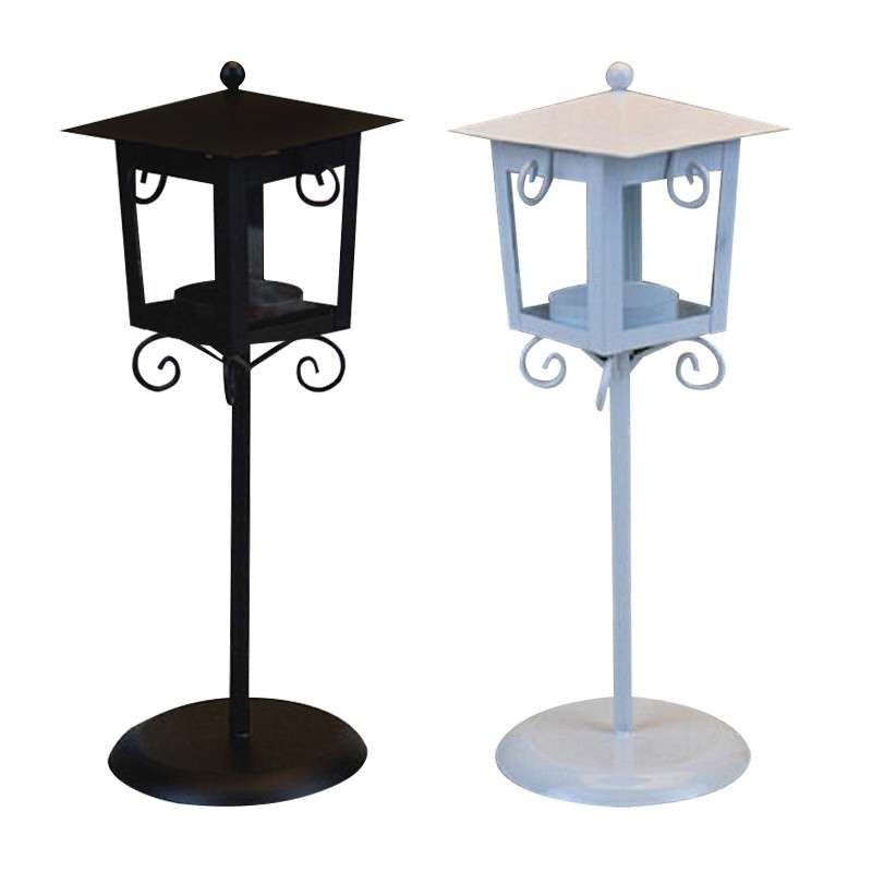 Glass Retro Wrought Iron Street Lamp Candle Holder Home Wedding Decoration(Black)