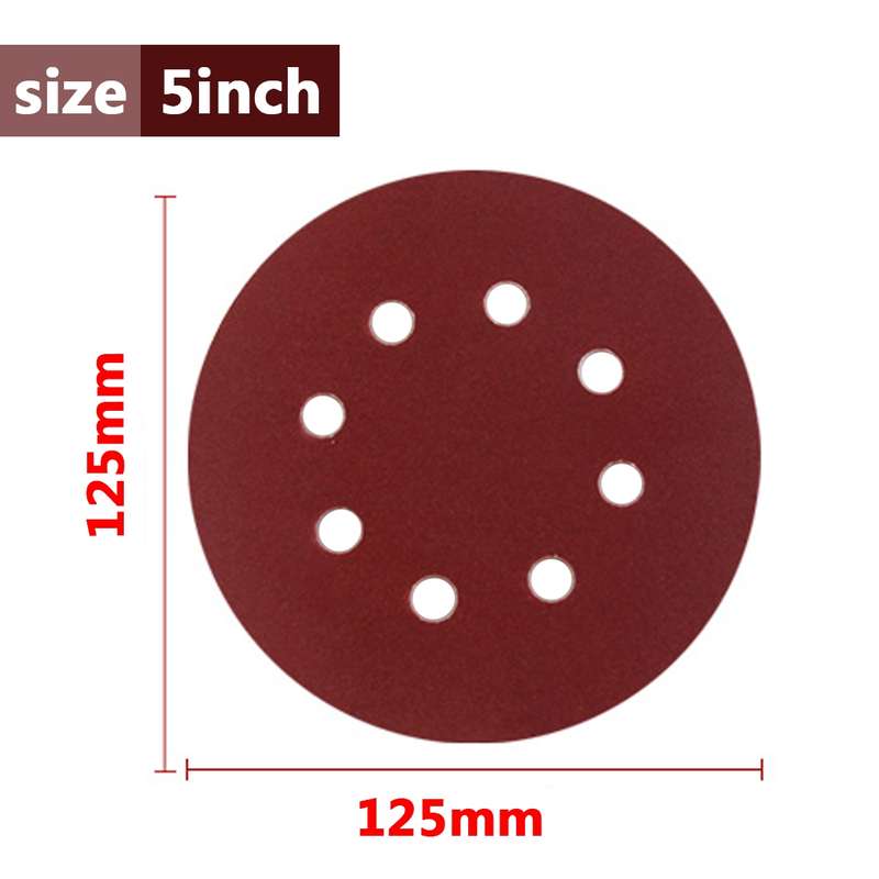 100 PCS 125MM Flocking Sandpaper 5 Inch 8 Hole Disc Sandpaper Self-adhesive Sandpaper, Grit:120 Mesh