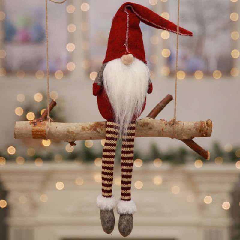 Cute Sitting Faceless Long-legged Elf Doll Christmas Decoration(Grey)