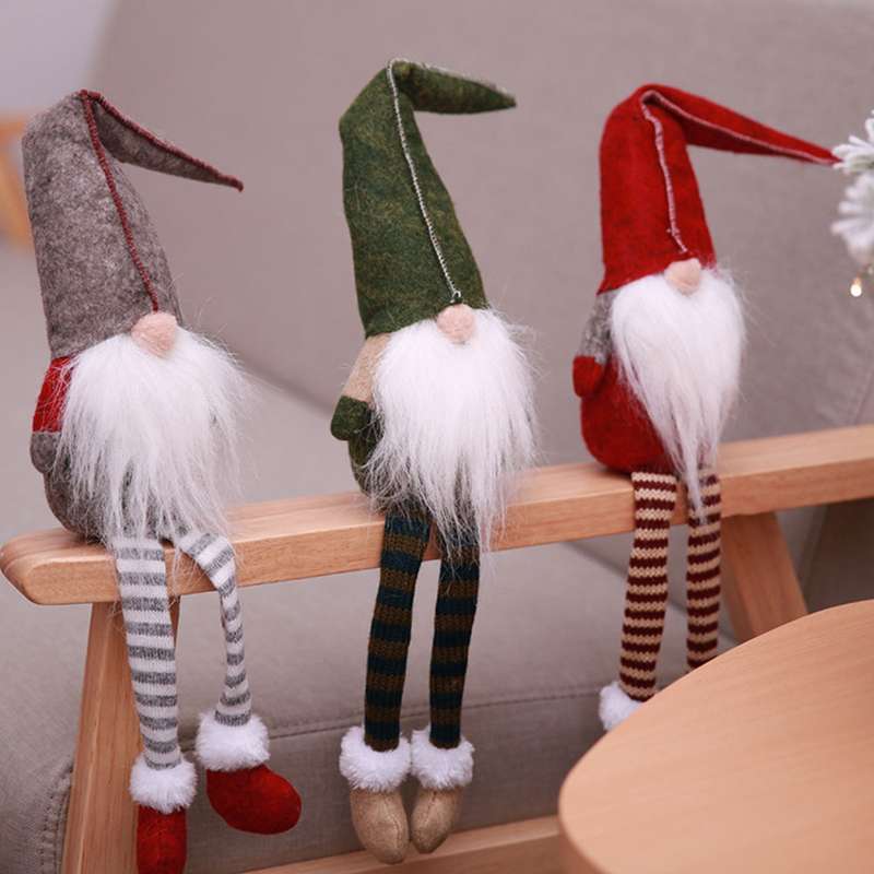 Cute Sitting Faceless Long-legged Elf Doll Christmas Decoration(Grey)