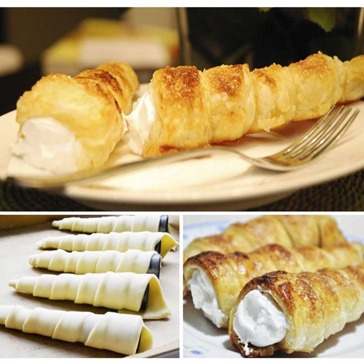 5 PCS Cone Roll Moulds Stainless Steel Spiral Nozzle Croissants Pastry Cream Horn Cake Mold(Small 8.