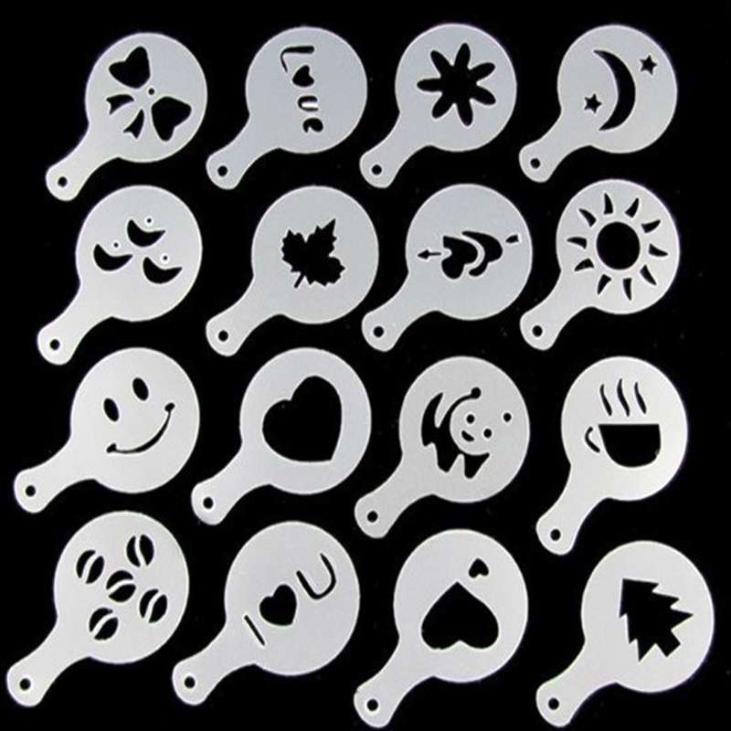 32 PCS Coffee Stencil Filter Coffee Maker Cappuccino Mold Templates Strew Flowers Pad Spray Art Baki
