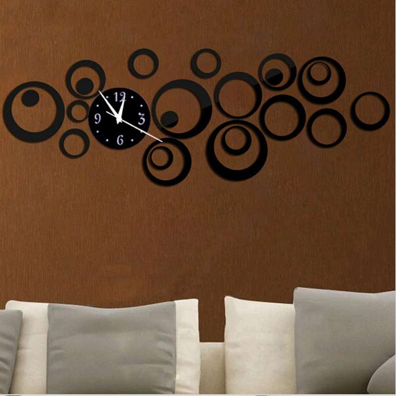 Wall Clock 3D Three-dimensional Acrylic Fashion Mirror Wall Stickers Clock DIY Circle Combination De