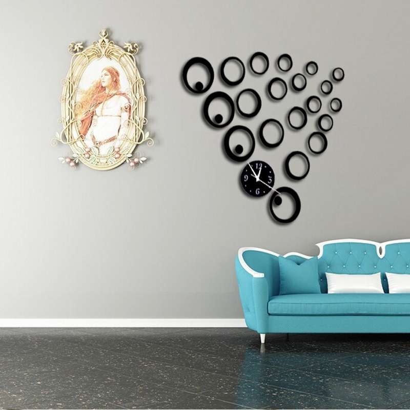 Wall Clock 3D Three-dimensional Acrylic Fashion Mirror Wall Stickers Clock DIY Circle Combination De