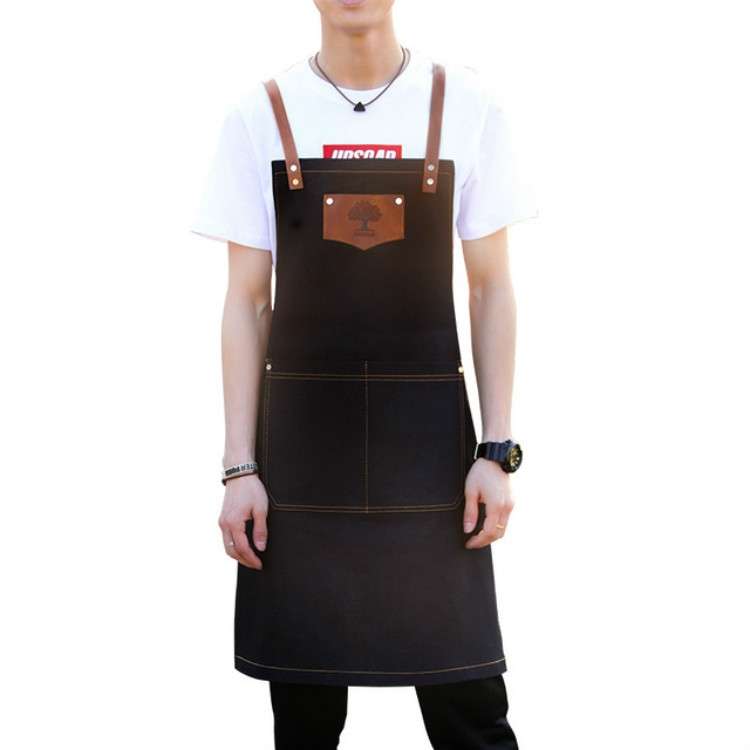 Denim Forest Pattern Apron Drawing Hairdress Overalls(Gray)