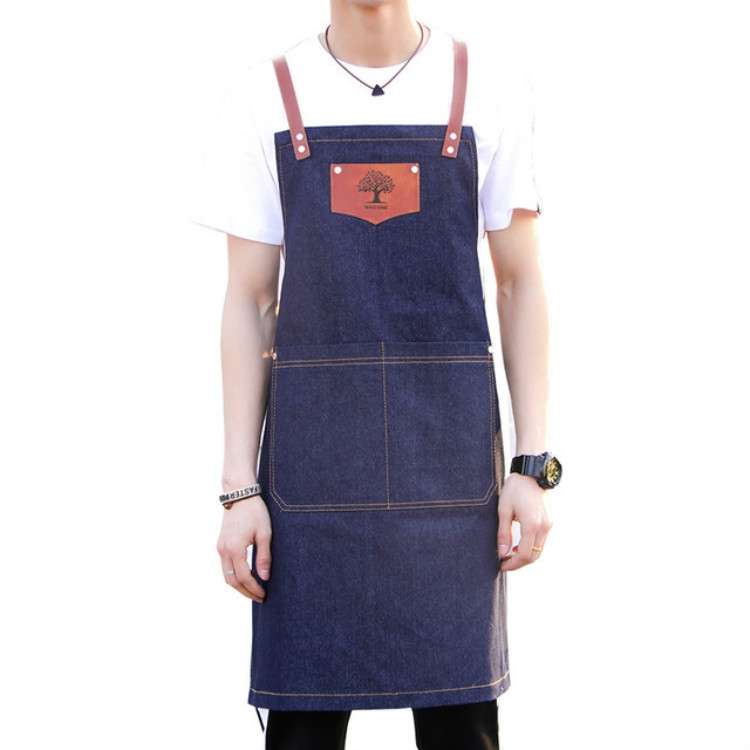Denim Forest Pattern Apron Drawing Hairdress Overalls(Gray)