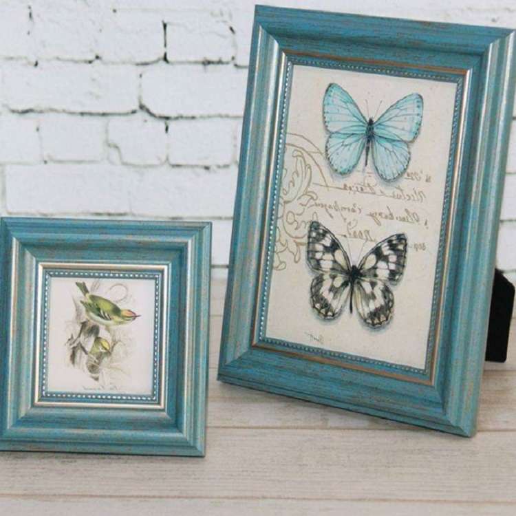 Retro Resin Wood Frame Simple Horizontal and Vertical Universal Frame, Size:6 inch( Blue)