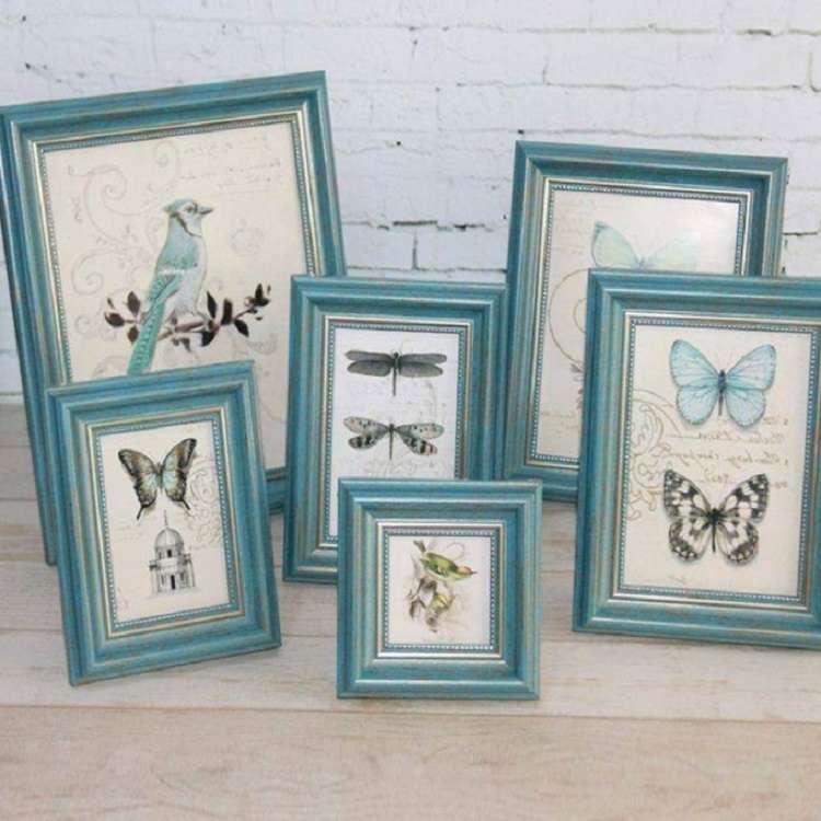 Retro Resin Wood Frame Simple Horizontal and Vertical Universal Frame, Size:6 inch( Blue)
