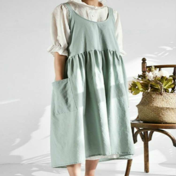 High Waist Cotton Linen Solid Color Apron(Black)