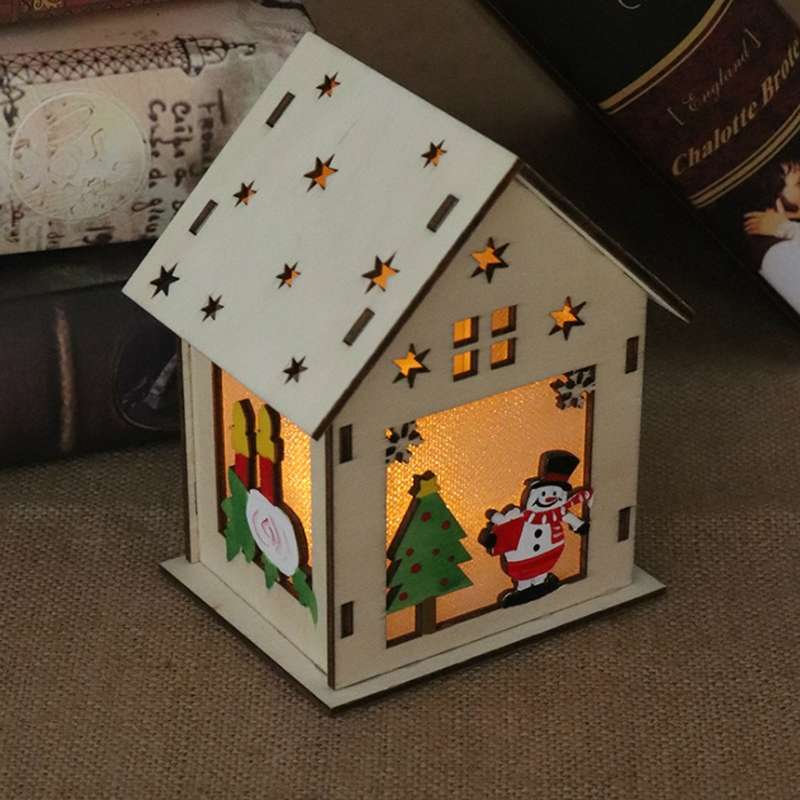 Christmas Luminous Wooden House Christmas Tree Decorations Hanging Ornaments DIY Gift Window Decorat