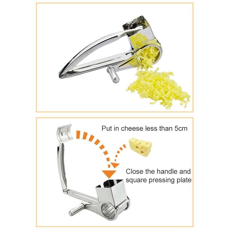 Cheese Grater Rotory Container Stainless Steel Hand-Crank Rotary Shredder with 7-8 holes