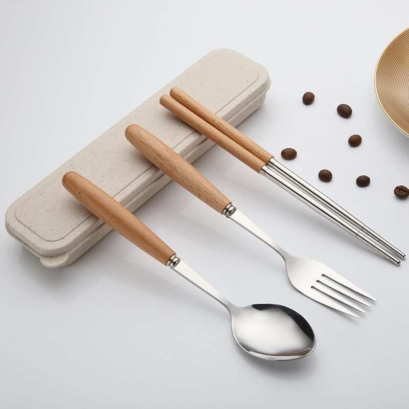 3 in 1 Spoon Chopsticks Fork Cutlery Set Three-piece Creative Work Students Portable Tableware(Two-p