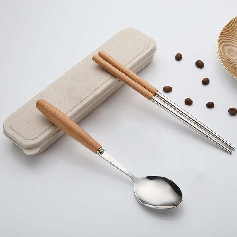 3 in 1 Spoon Chopsticks Fork Cutlery Set Three-piece Creative Work Students Portable Tableware(Two-p