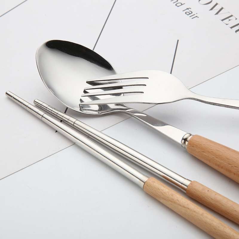 3 in 1 Spoon Chopsticks Fork Cutlery Set Three-piece Creative Work Students Portable Tableware(Two-p