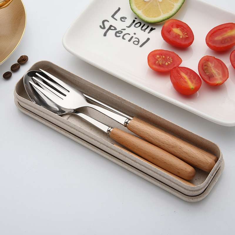 3 in 1 Spoon Chopsticks Fork Cutlery Set Three-piece Creative Work Students Portable Tableware(Two-p