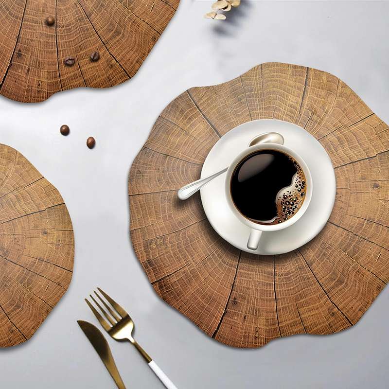 2 PCS Wood Placement Table Mats Tableware Pad Lotus Shape Tea Cup Bowl Decoration