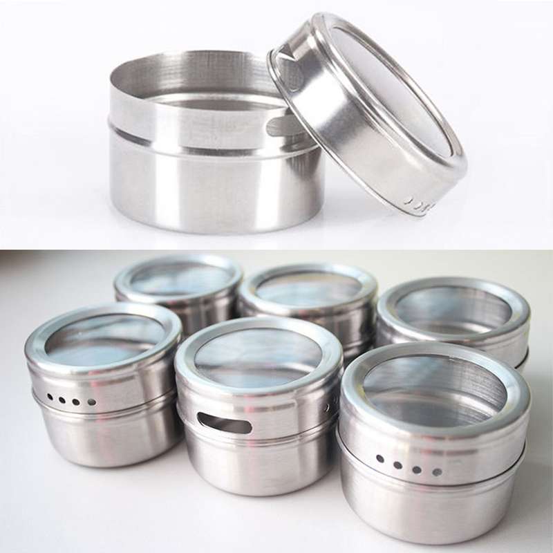 6 in 1 Kitchen Stainless Steel Salt Condiment Set Spice Jars Container Spice Bottles