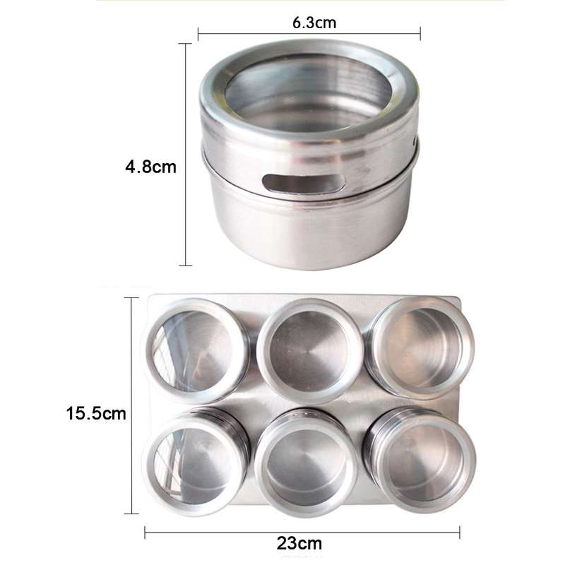 6 in 1 Kitchen Stainless Steel Salt Condiment Set Spice Jars Container Spice Bottles