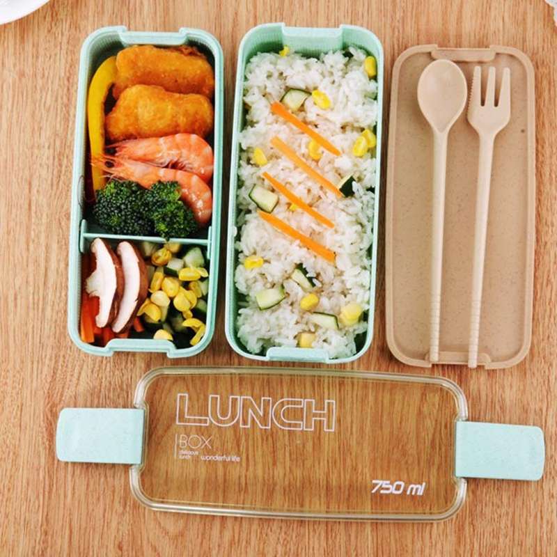 900ml 3 Layers Bento Box Lunch Box Food Container Wheat Straw Material Microwavable Dinnerware Lunch